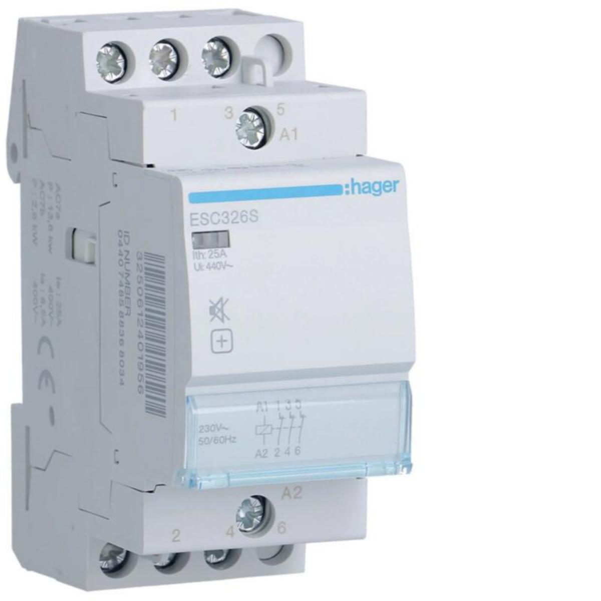 ÖÖ - KONTAKTOR BRUMFRI HAGER ESC326S 3Ö 25A 230VAC