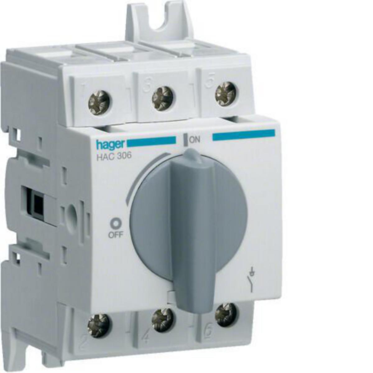 Effektbrytare vred Hager HAC - LASTBRYTARE HAC306 3X63A 690VAC DIN