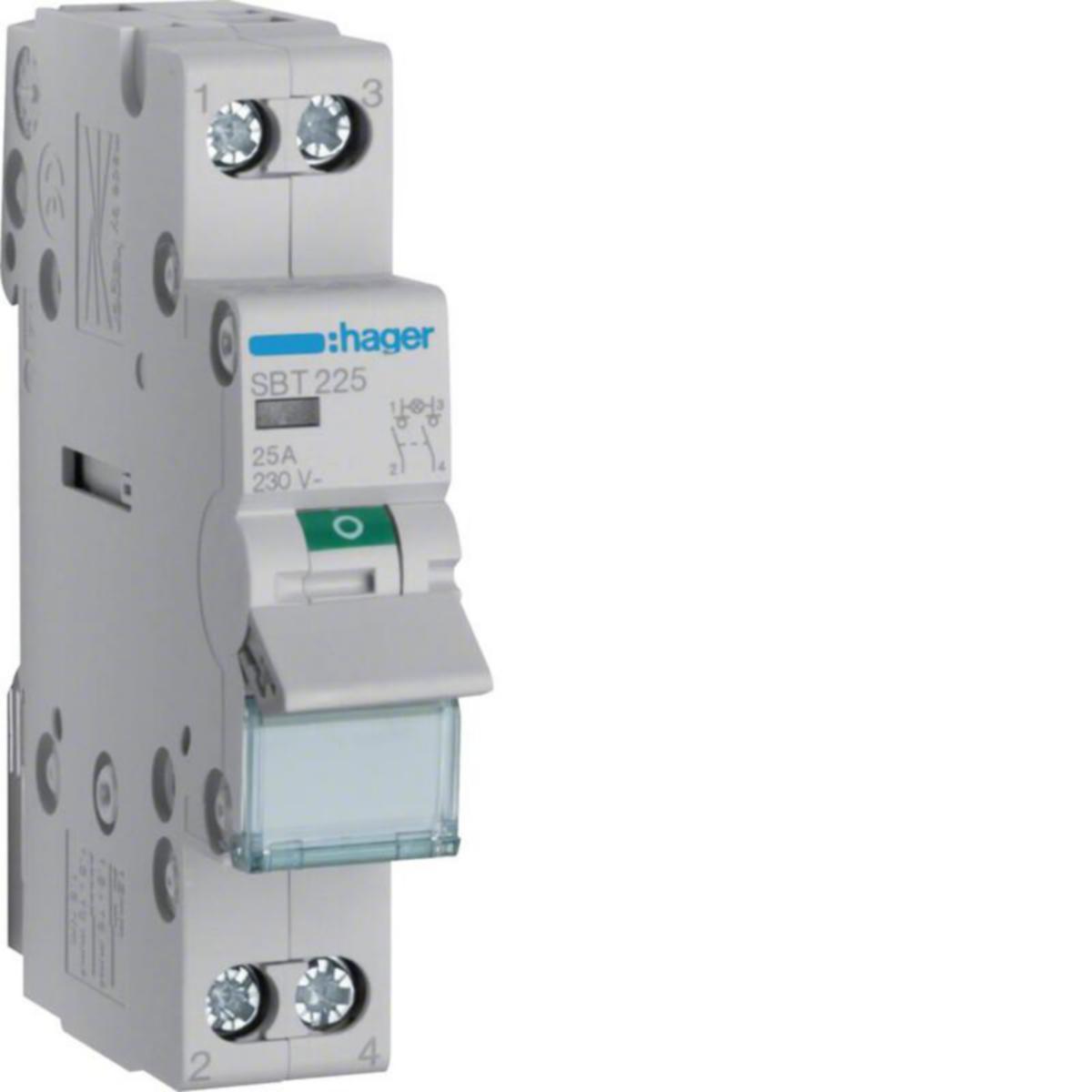 Strömställare Hager med märklamppa 2-pol. - LASTBRYTARE MED VIPPA HAGER SBT225 0-1 2P 25A 230VAC LED