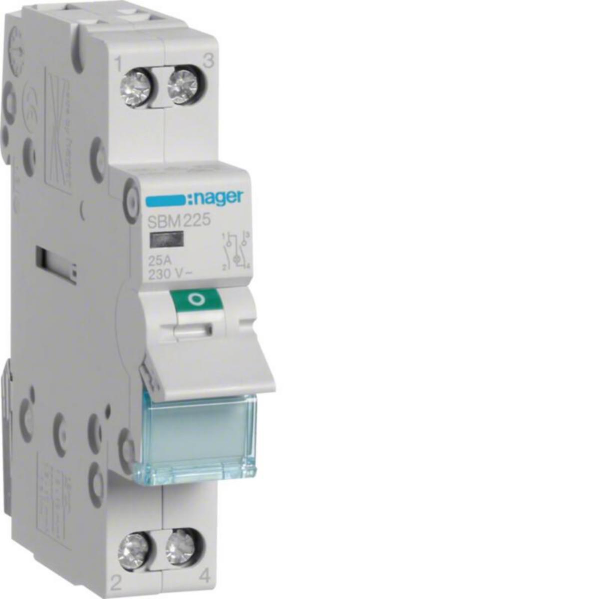 Strömställare Hager med märklamppa 2-pol. - LASTBRYTARE MED VIPPA HAGER SBM225 0-1 2P 25A 230VAC LED