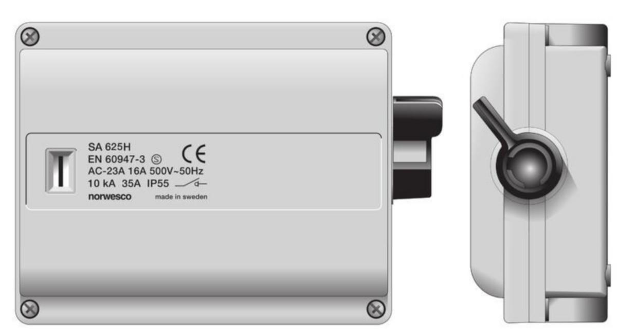 Säkerhetsbrytare vippa Norwesco 25A/4xM25/2xM16 - SÄKERHETSBRYTARE NORWESCO SA625H 6x25A+AP 415V 11kW IP54