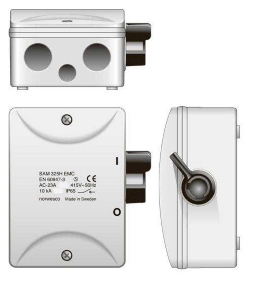 Säkerhetsbrytare vippa EMC Norwesco SAM 16-25A - SÄKERHETSBRYTARE EMC NORWESCO SAM316H 3x16A+HKONT 7.5kW IP65