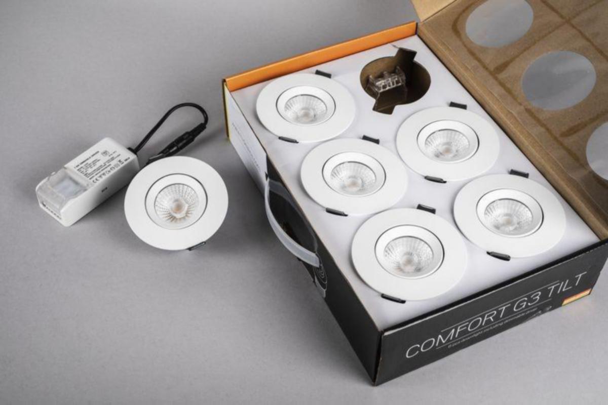 Downlight Hide-a-lite Comfort G3 Tilt 6-pack - DOWNLIGHT ARMATUR IP44 520lm 7,5W Tune WH Tilt