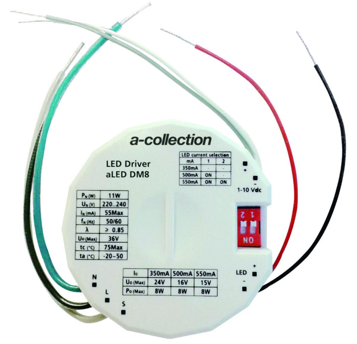 LED-Styrdon för dosmontage aLED DM8 - LED-DRIVDON A-COLLECTION ALED DM8 MULTI DIM 1-10V/SWD