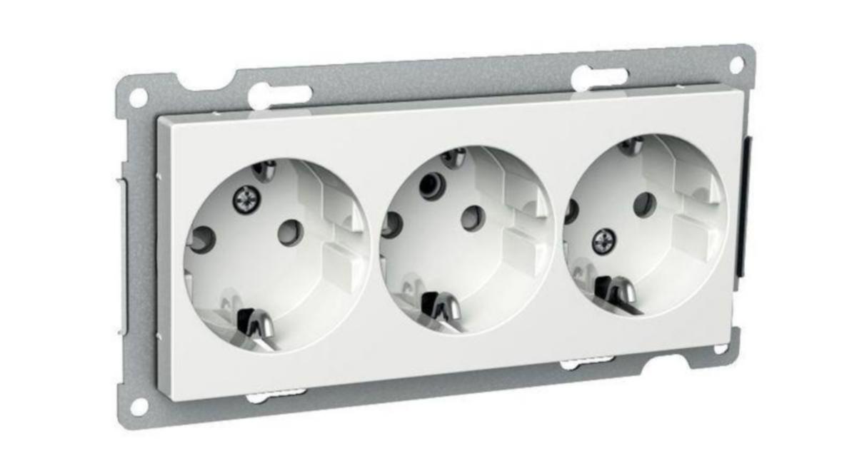 Vägguttag Schneider Electric Exxact 3-vägs centrumplatta - EXXACT UTTAG INFÄLLD 3-S/16A/IP20 U RAM/ VIT