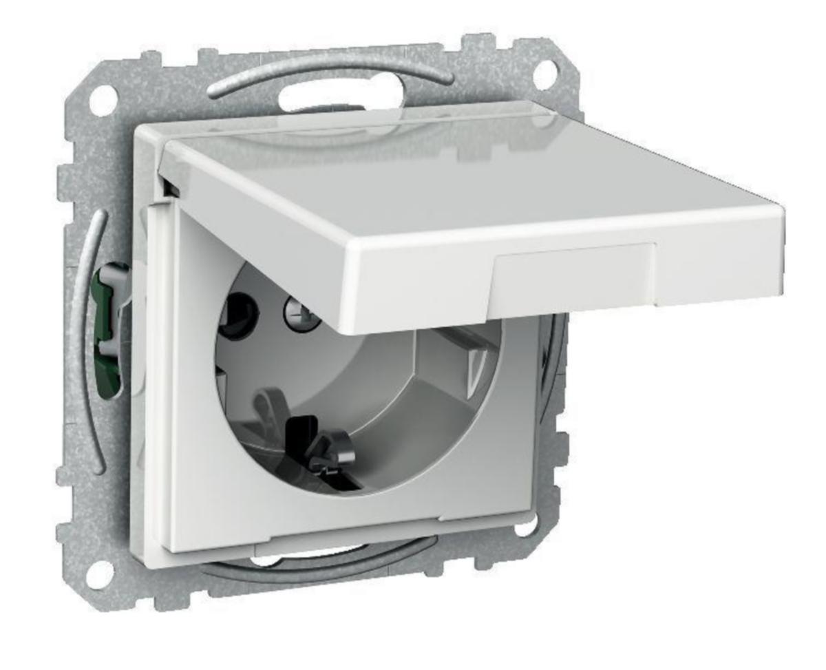 Vägguttag Schneider Electric Exxact 1-vägs med lock - EXXACT UTTAG INFÄLLD 1S/16A/IP21 U RAM LOCK VIT