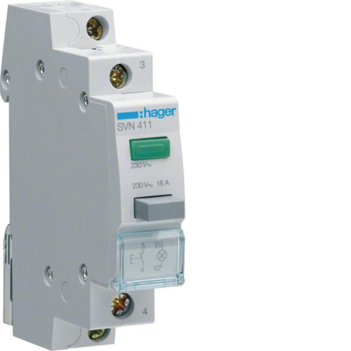 Lamptryckknapp Hager - TRYCKKNAPPSARMATUR DIN SVN411 1S+GRÖN SL 230VAC