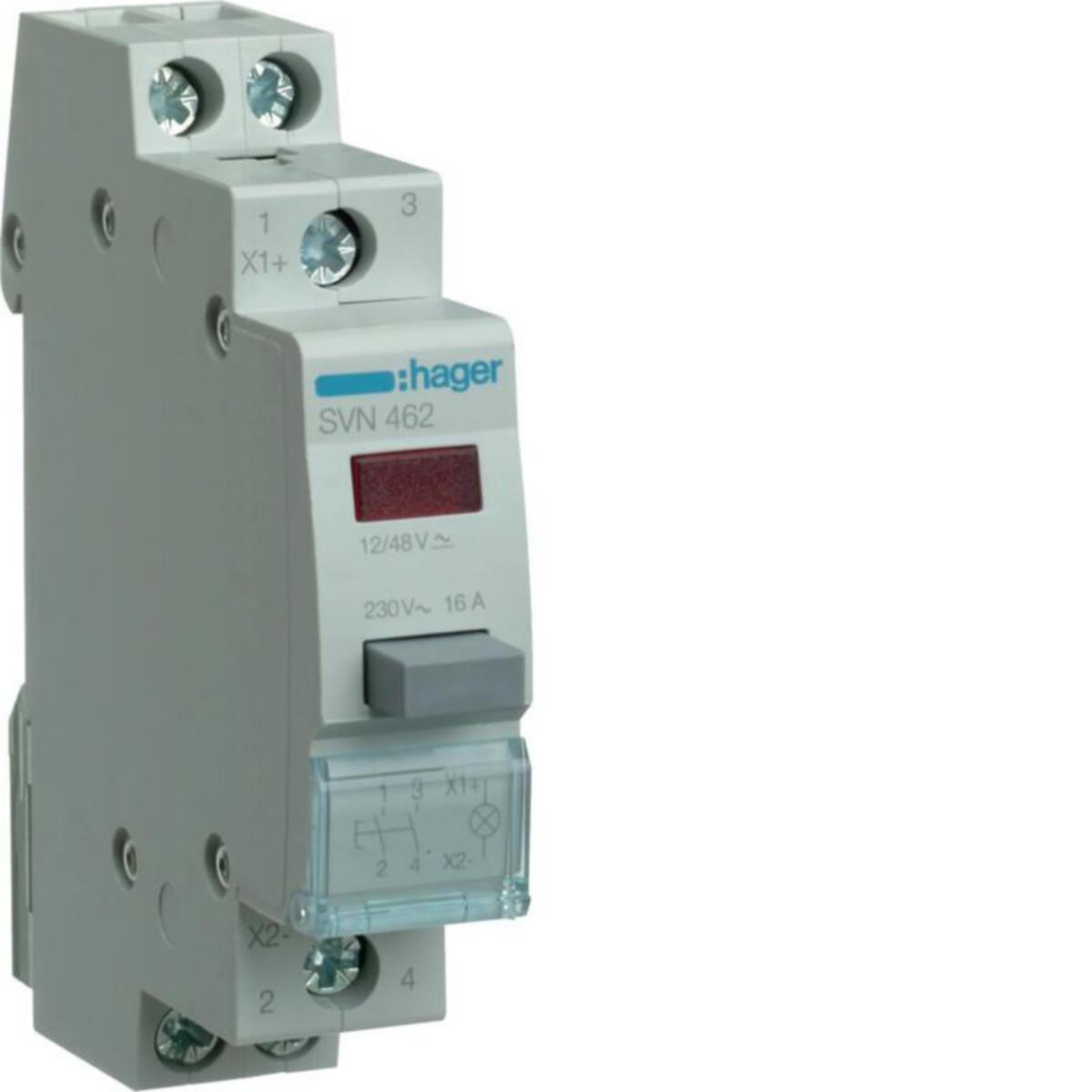 Lamptryckknapp Hager - IMPULSTRYCKKNAPP SVN462 2SL+RÖD SL 12-48V