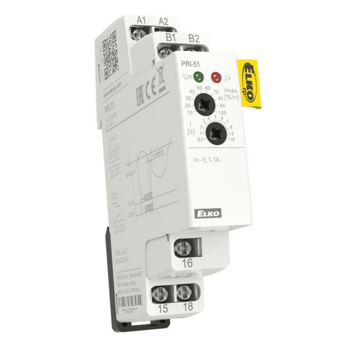 Strömövervakningsrelä Elko EP PRI-51 - KONTROLLRELÄ STRÖM 1VXL 8A 250VAC REG. 0.1-1A