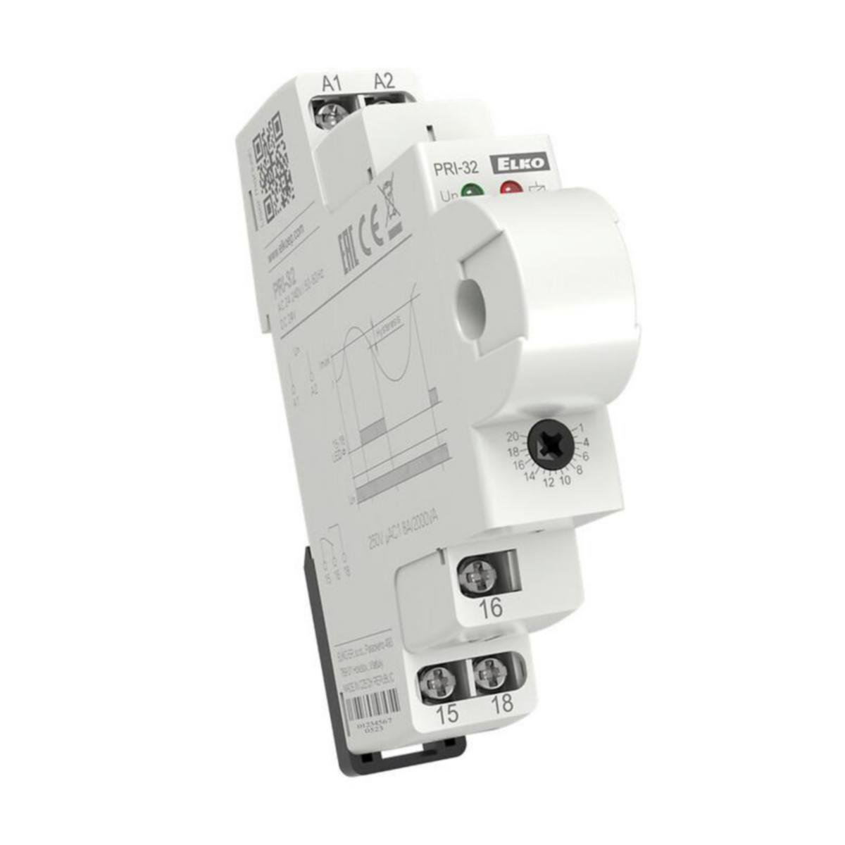 Strömövervakningsrelä Elko EP PRI-32 - KONTROLLRELÄ STRÖM 1VXL 8A 250VAC ADJ. 1-20A