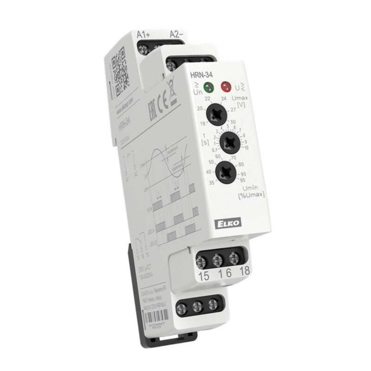 Kontrollrelä för spänning Elko EP HRN-3x ja HRN-6x - KONTROLLRELÄ SPÄNNING 1VXL 16A BAND 6-30VDC HYST.