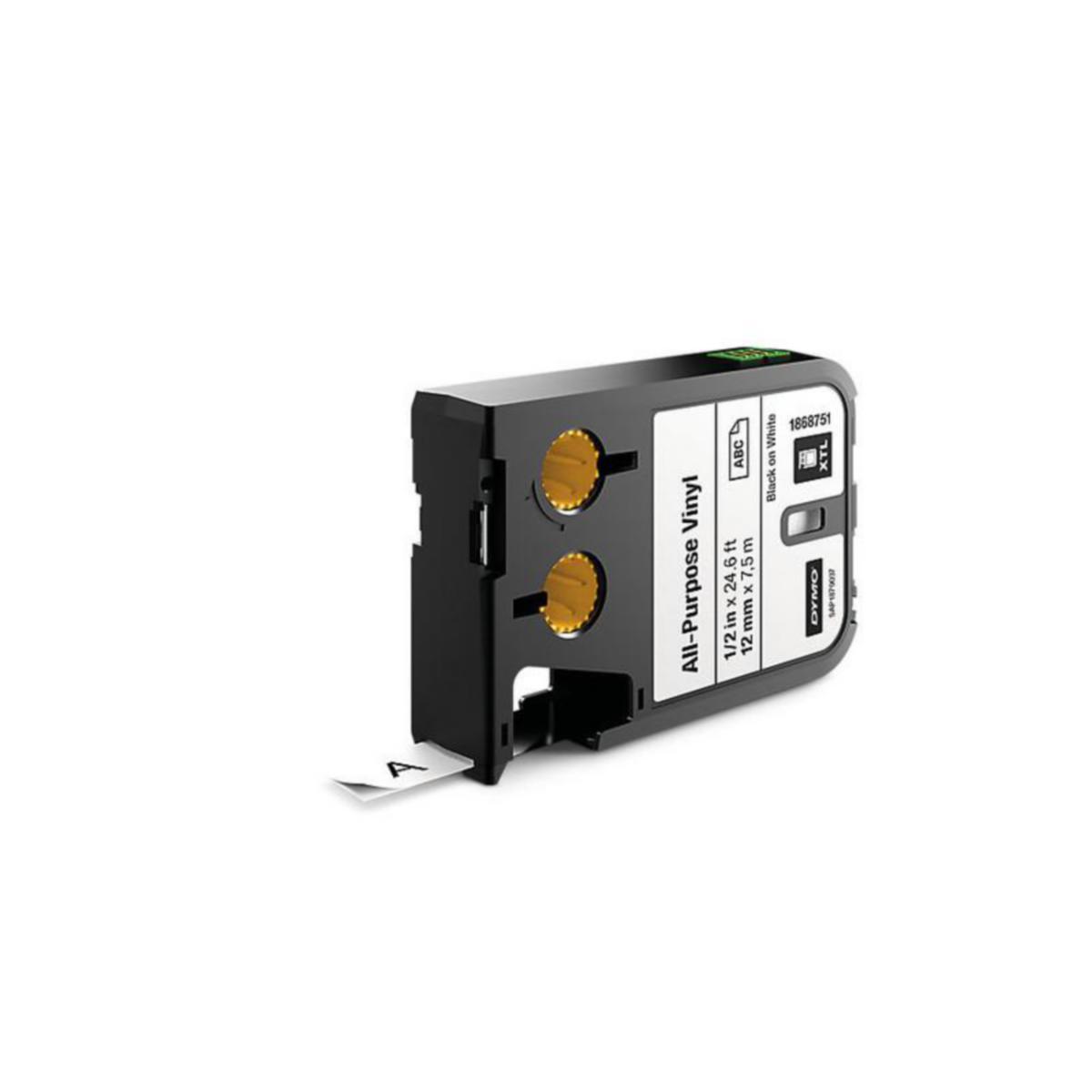 Märketiketter Dymo XTL vinyl - KLISTERMÄRKE DYMO XTL 12mm SV/VIT VINYL