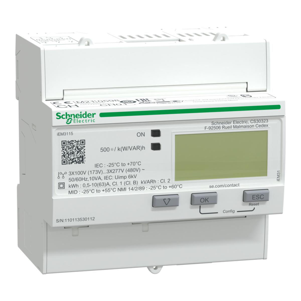 Energimätare Schneider Electric Acti 9 iEM3000-serie - ENERGIMÄTARE MID 4T IEM3115 KWH-MÄTARE 63A MULTITA